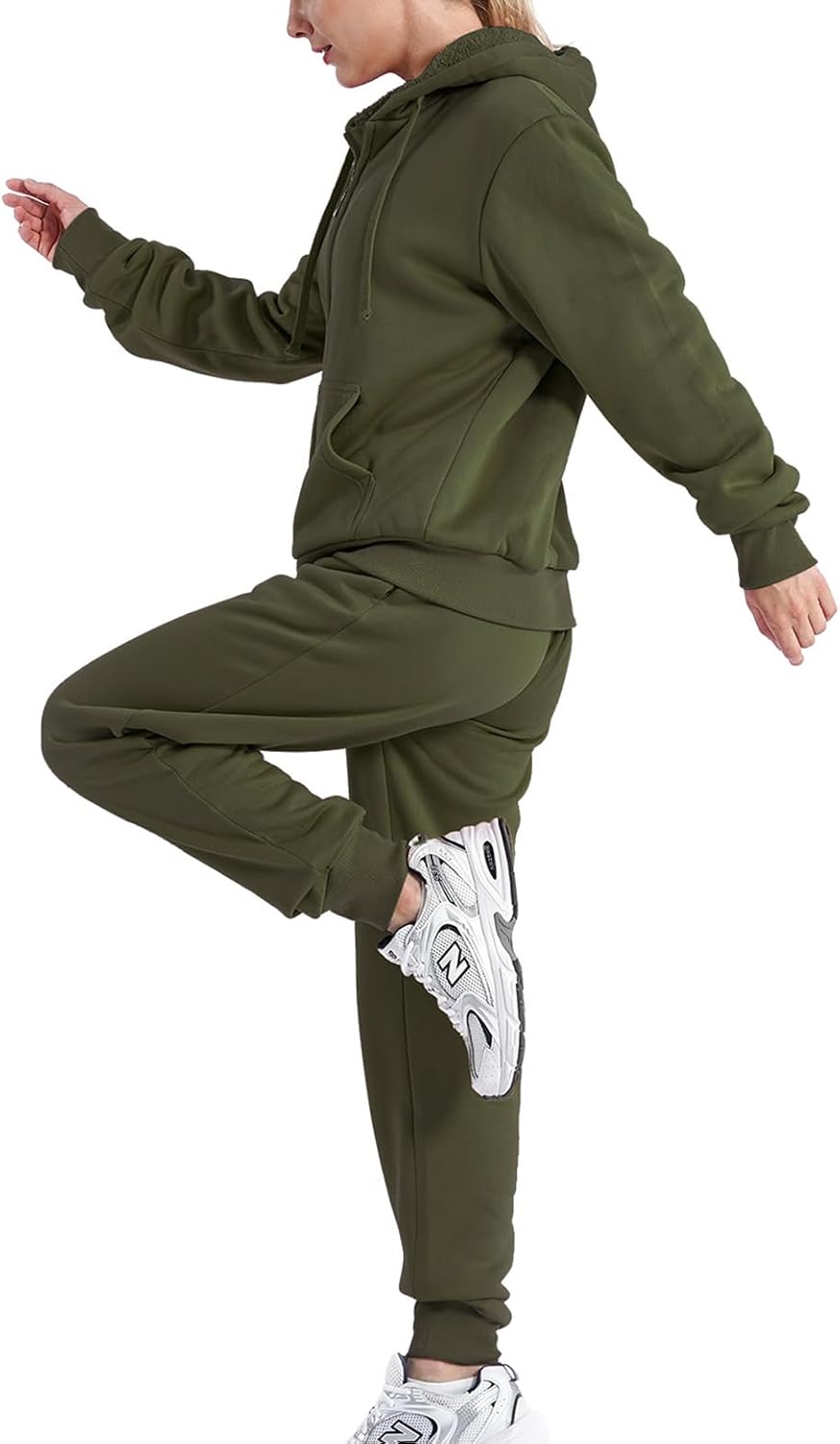 Women Two Piece Tracksuit Sherpa Lined Sweatsuit Lounge Hoodie Sweatshirt and Sweatpants Jogger Outfits Set