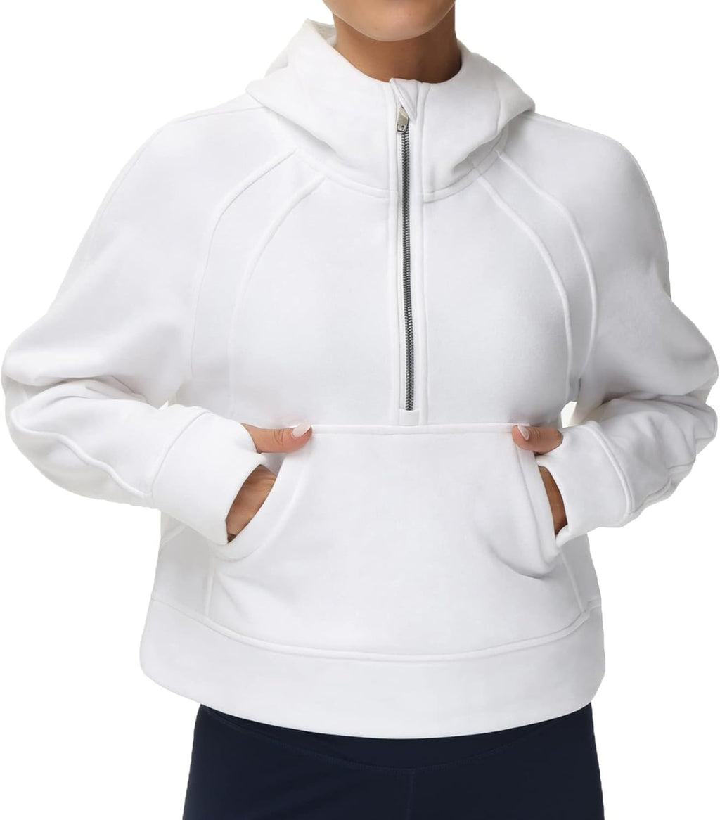 Womens' Hoodies Half Zip Long Sleeve Fleece Crop Pullover Sweatshirts with Pockets Thumb Hole