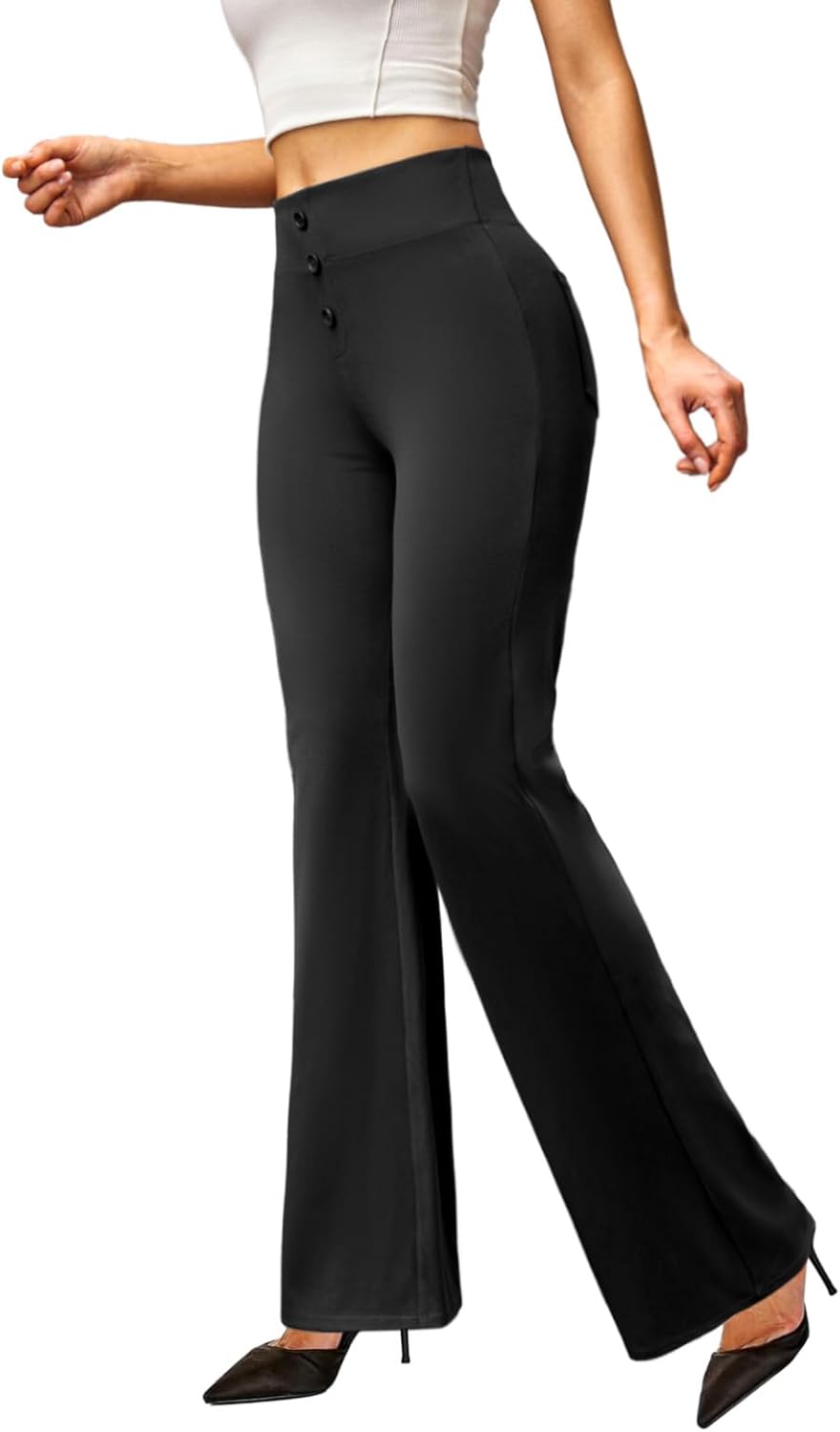 Women Bootcut Dress Pants High Waist Stretchy Business Work Casual Trousers with Back Pockets Office Slacks