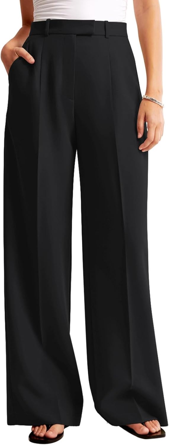 Women Wide Leg Pants High Waisted Business Casual Work Trousers Dressy Pants with Pockets