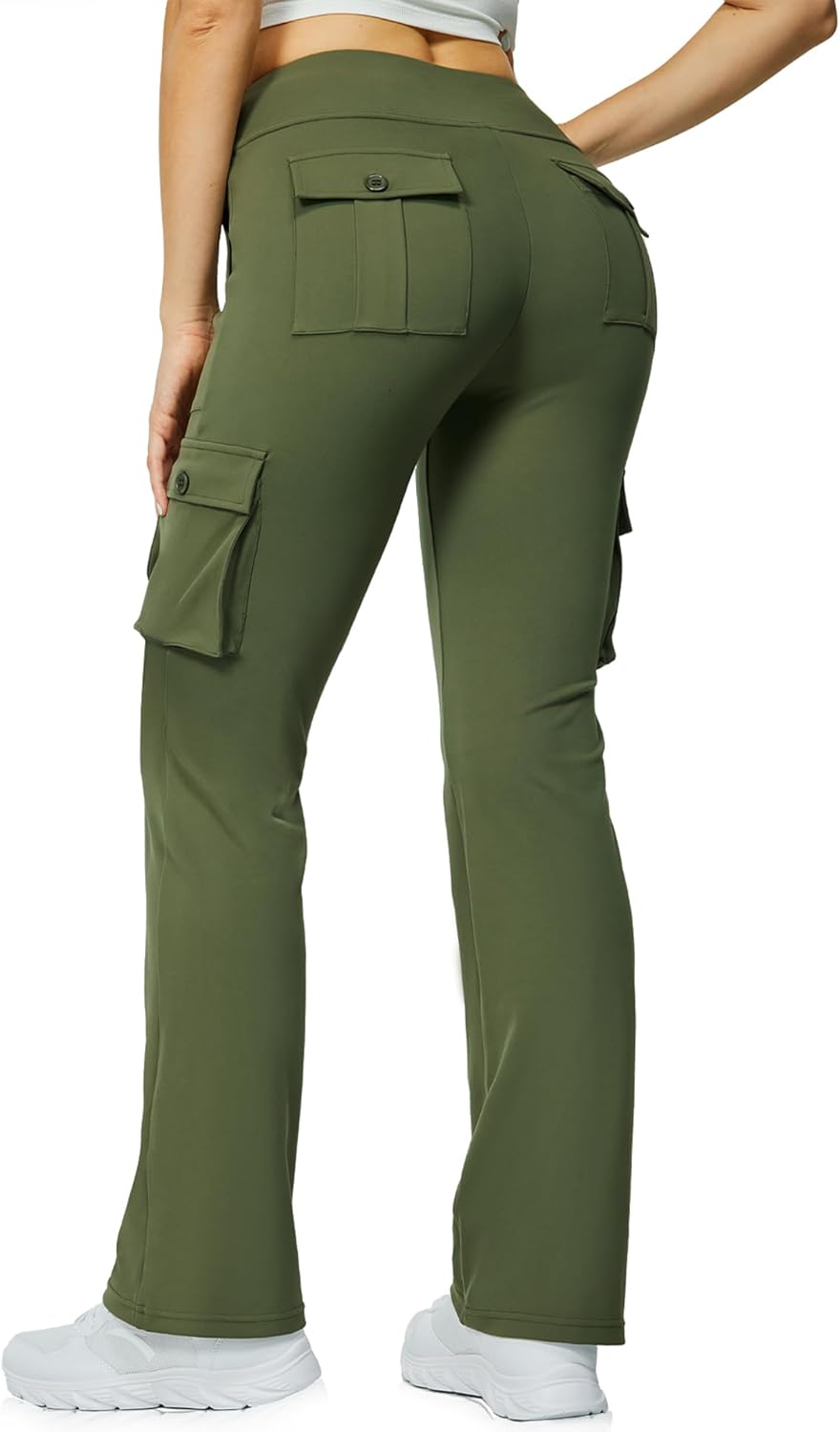 Yoga Flare Leggings for Women High Waisted Yoga Casual Pants Workout Leggings Cargo with 6 Pockets Bootcut Pants