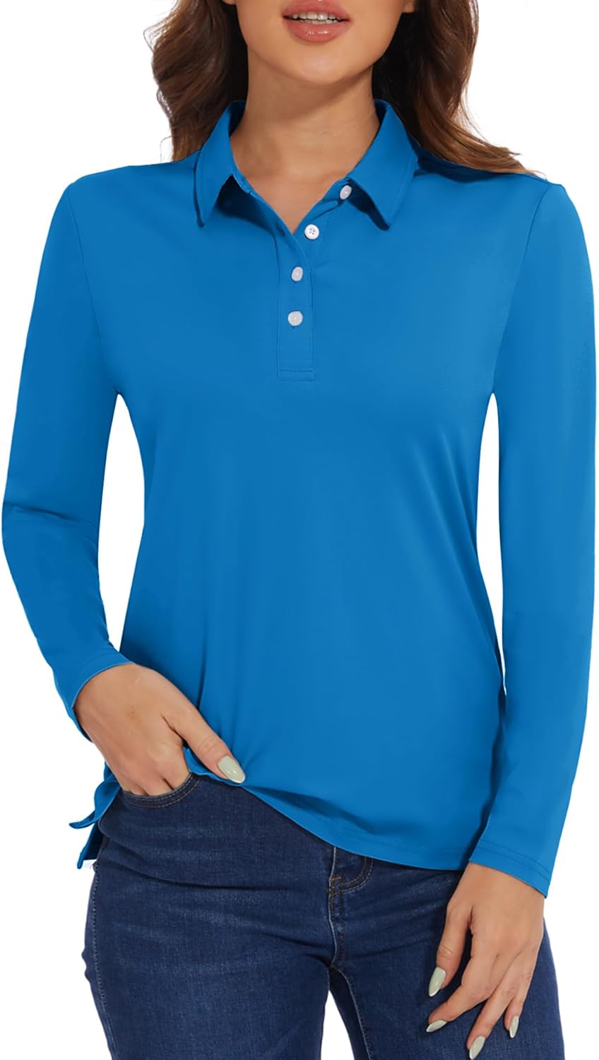 Women's Polo Shirts Long Sleeve Golf T Shirt Quick Dry UPF 50+ Sun Protection Lightweight Athletic Tennis Shirts