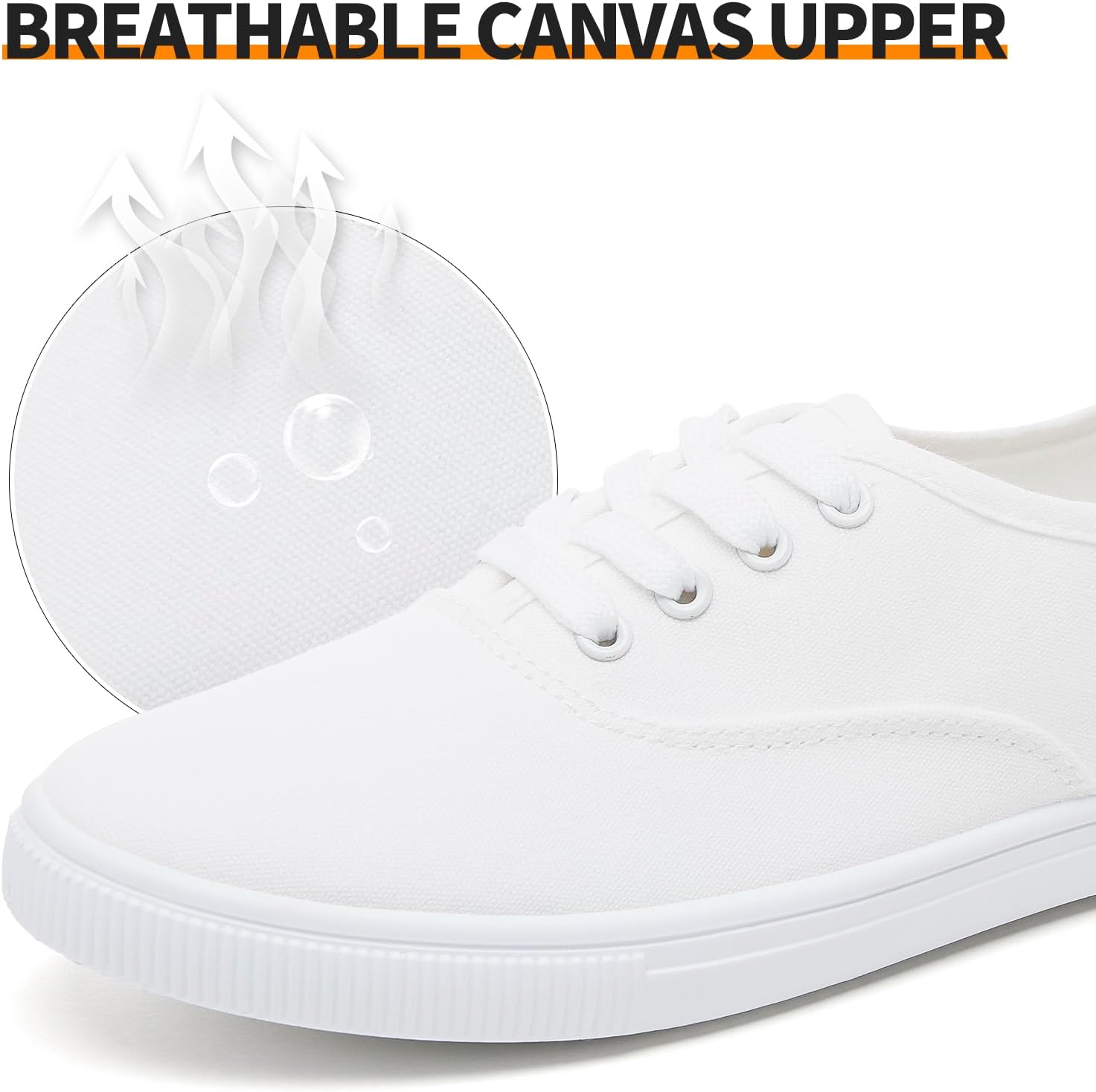 Womens Classic White Sneakers,Low Top White Canvas Shoes,Lightweight Casual Canvas Sneakers