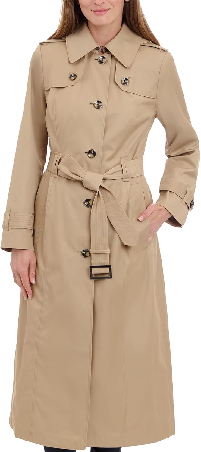 Women Single Breasted Long Trench Coat With Epaulettes and Belt