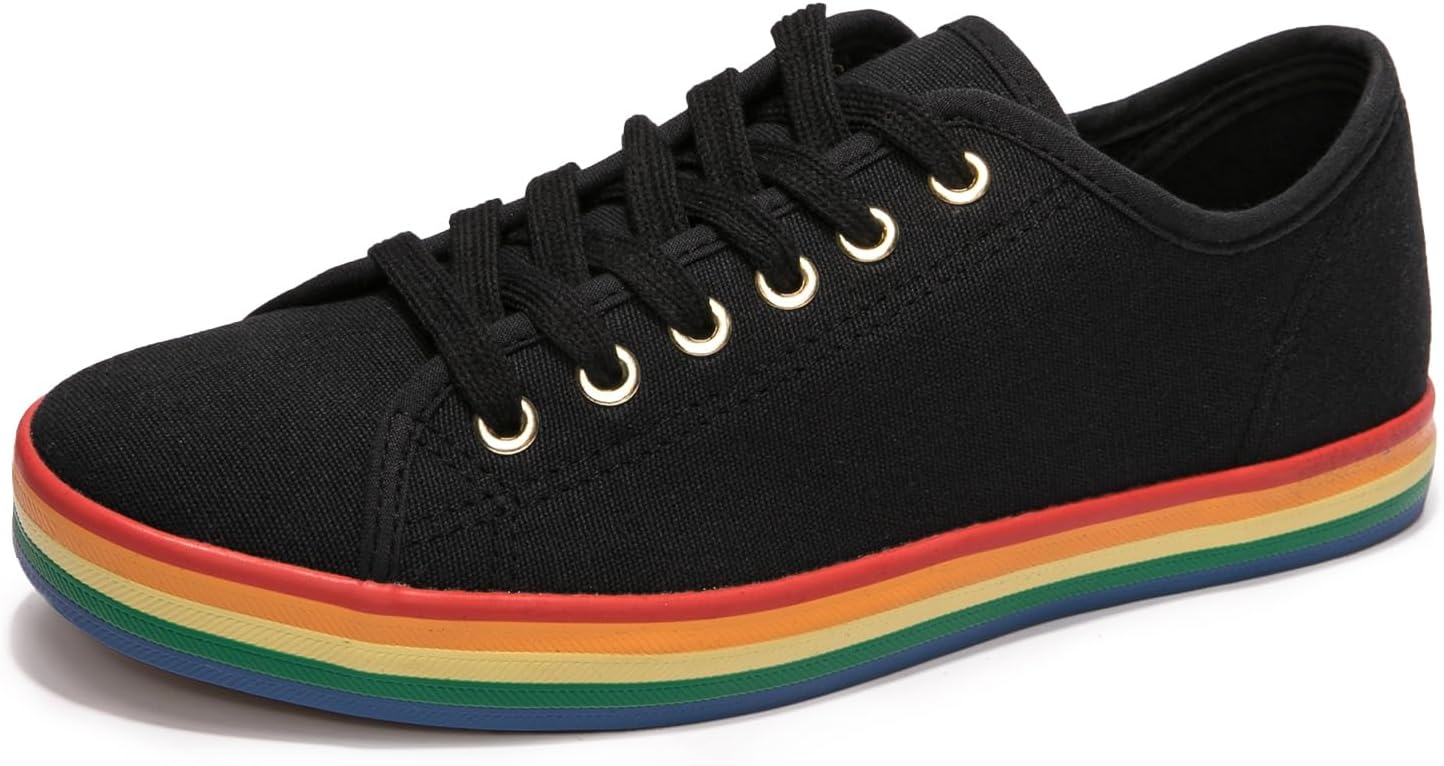 Women's Low Top Canvas Shoes Lace up Fashion Sneakers Casual Comfort Walking Shoes