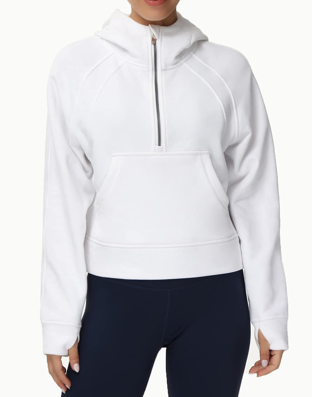 Womens' Hoodies Half Zip Long Sleeve Fleece Crop Pullover Sweatshirts with Pockets Thumb Hole