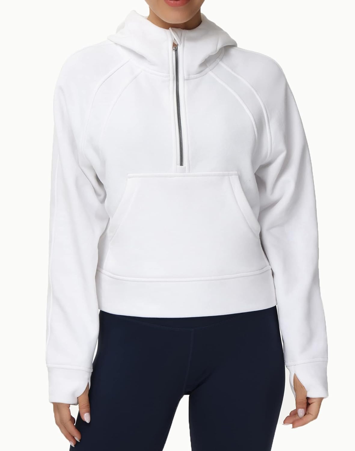 Womens' Hoodies Half Zip Long Sleeve Fleece Crop Pullover Sweatshirts with Pockets Thumb Hole