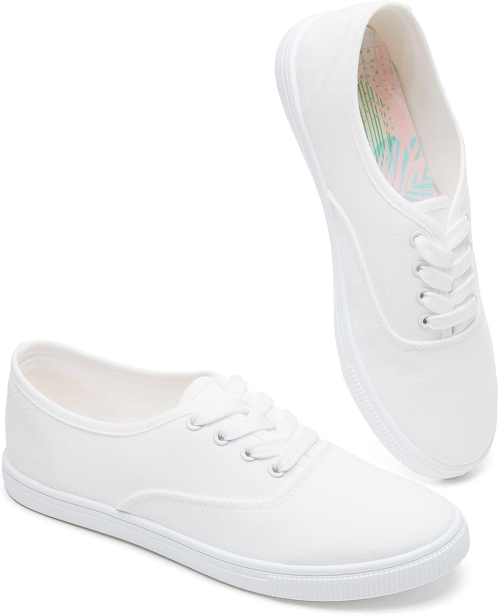 Womens Classic White Sneakers,Low Top White Canvas Shoes,Lightweight Casual Canvas Sneakers
