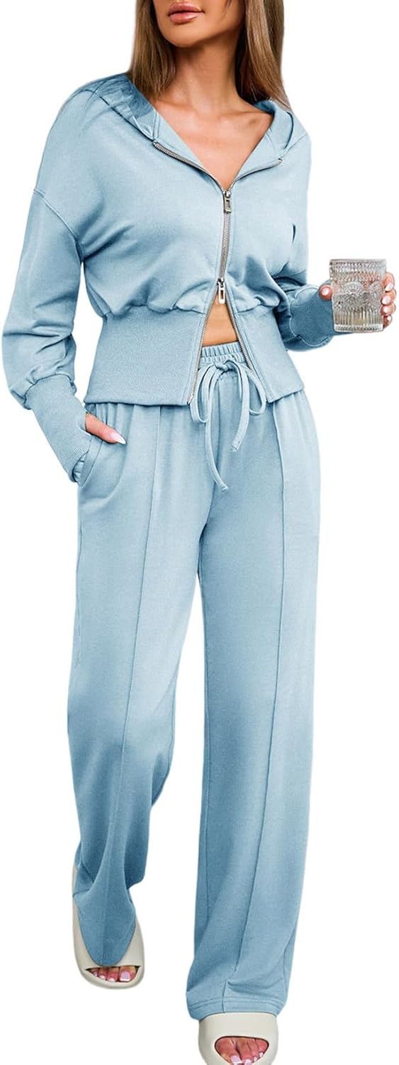Women 2 Piece Casual Outfit Workout Hoodie Sweatsuits with Sweatpant Travel Airport Track Suits Lounge Sets