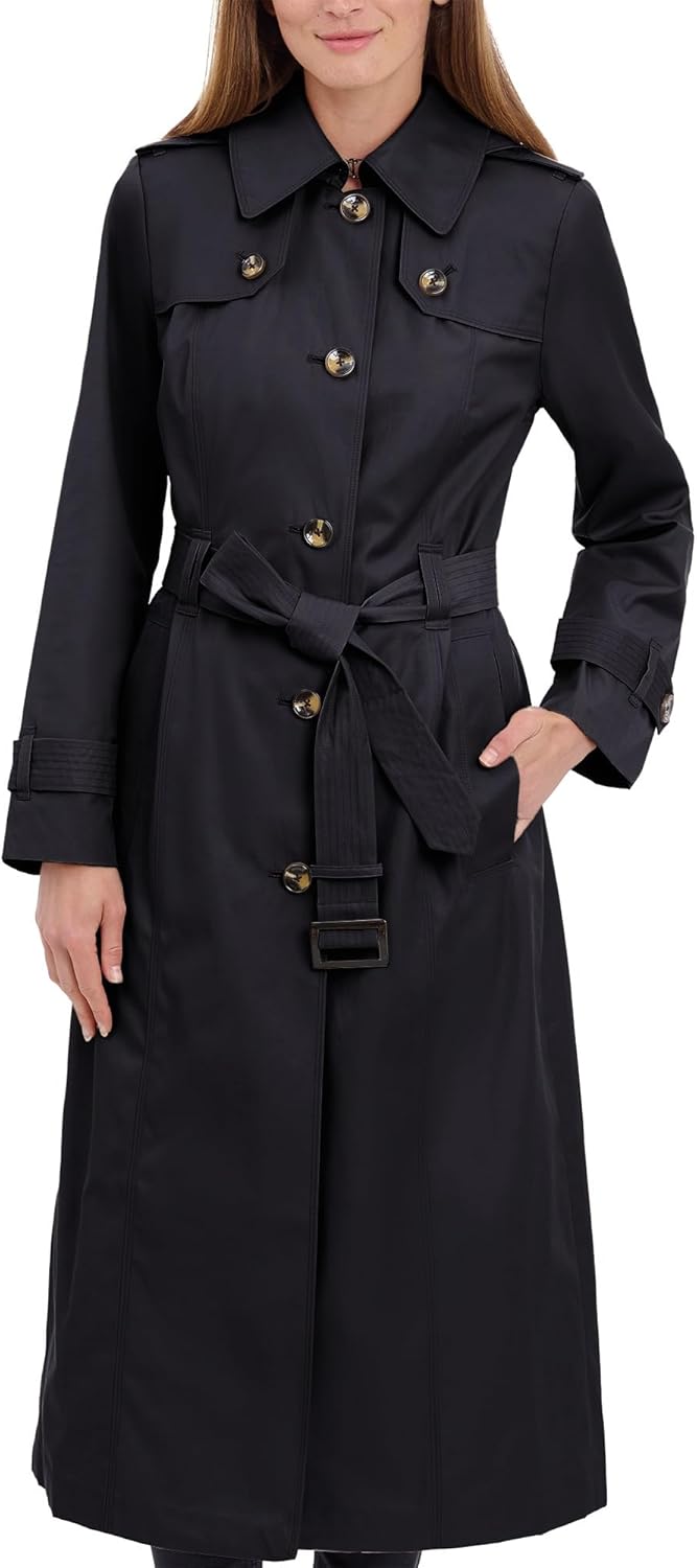 Women Single Breasted Long Trench Coat With Epaulettes and Belt