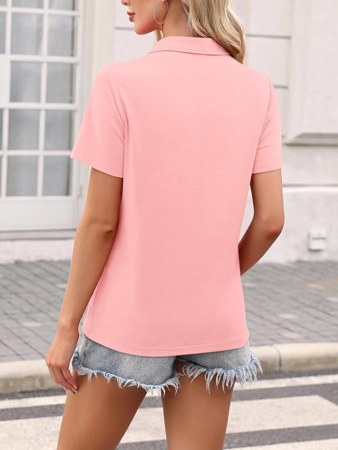 Women's Short Sleeve V Neck Polo Shirts Summer Collared Tops Casual Loose Tees Tops