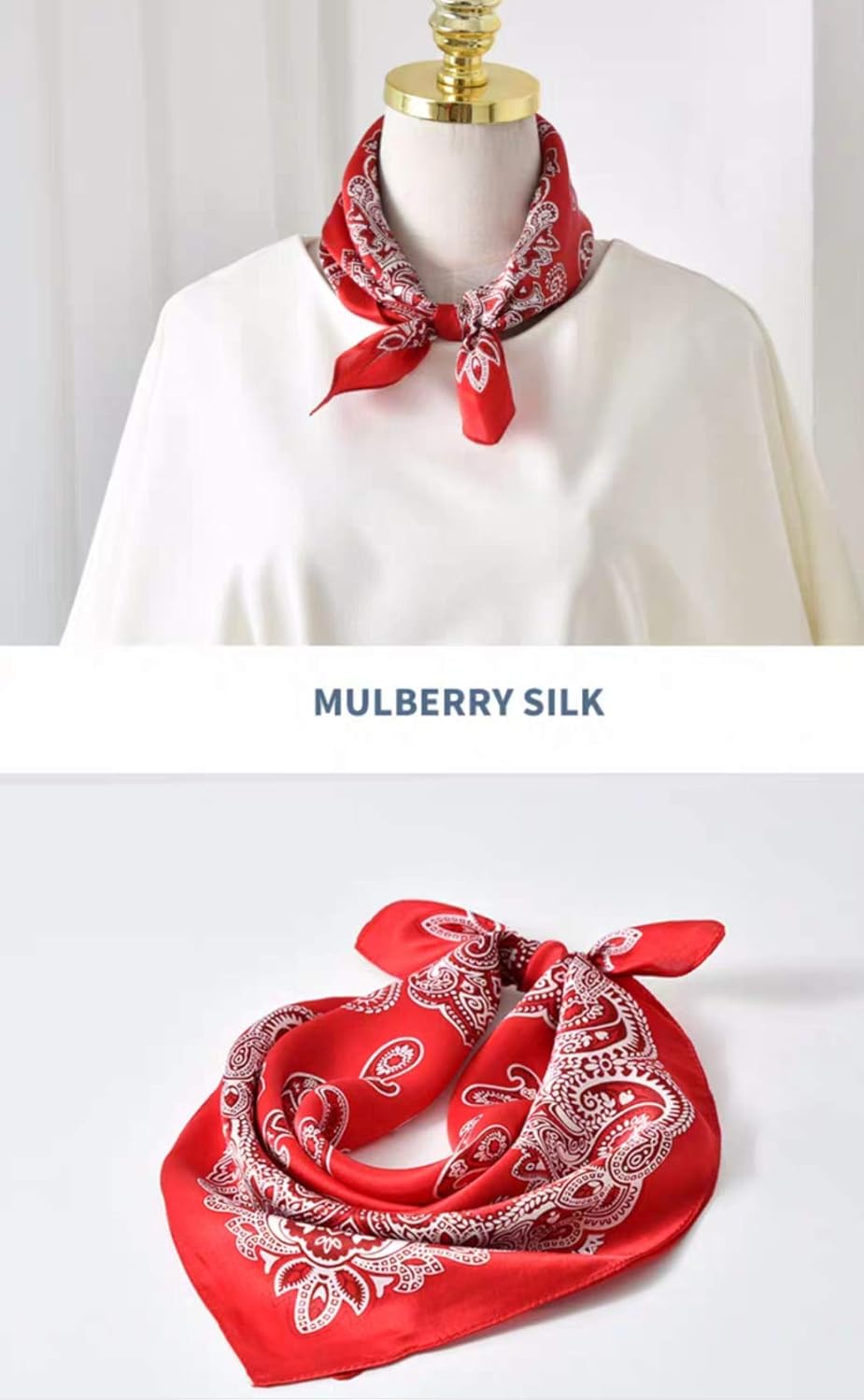 100% Real Mulberry Silk Scarf -21'' x 21''- Lightweight Neckerchief Women Men Small Square Digital Printed Scarves