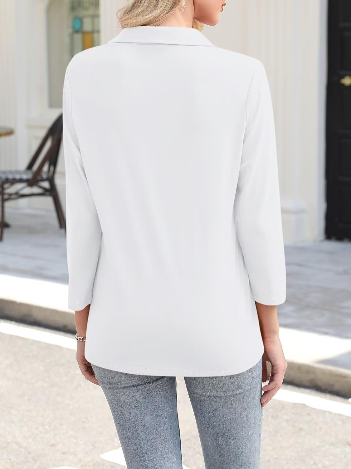 Women's 3/4 Sleeves V Neck Polo Shirts Casual Summer Tops Basic Collar Cute Tees