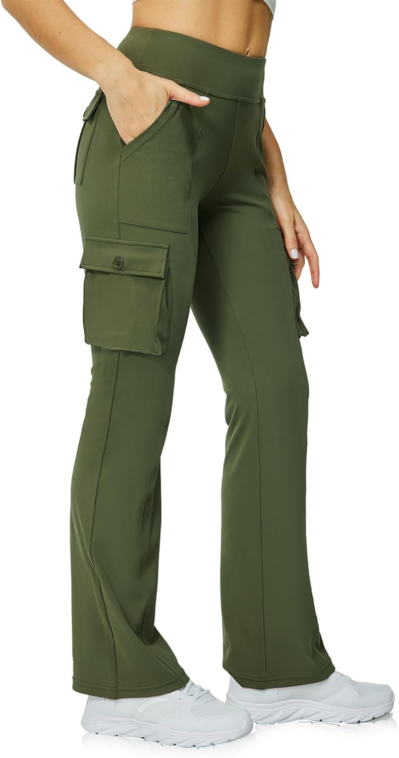 Yoga Flare Leggings for Women High Waisted Yoga Casual Pants Workout Leggings Cargo with 6 Pockets Bootcut Pants