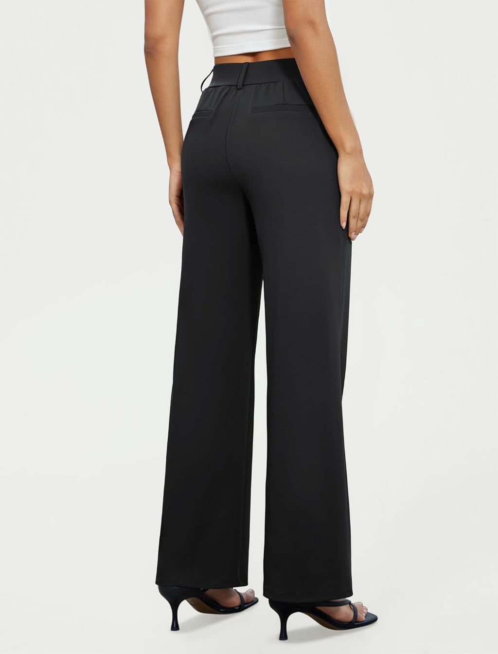 Women Wide Leg Dress Pants High Waisted Stretchy Work Trousers Business Casual Office Pull on Slacks with Pockets