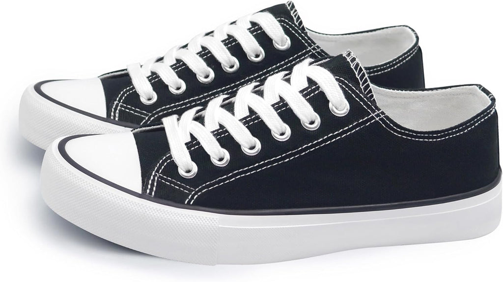 Womens Canvas Shoes Low Top and Lace up Fashion Casual Sneakers Black and White Classic