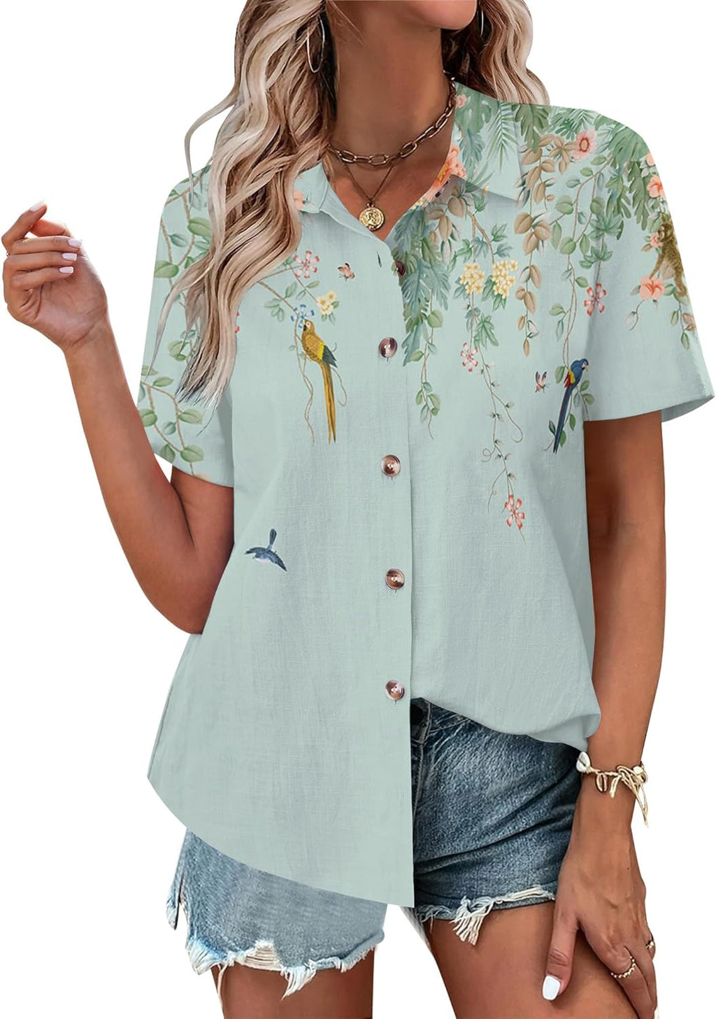 Floral Tops for Women Summer Flower Printed V Neck Tshirts Short Sleeve Tops Dressy Casual