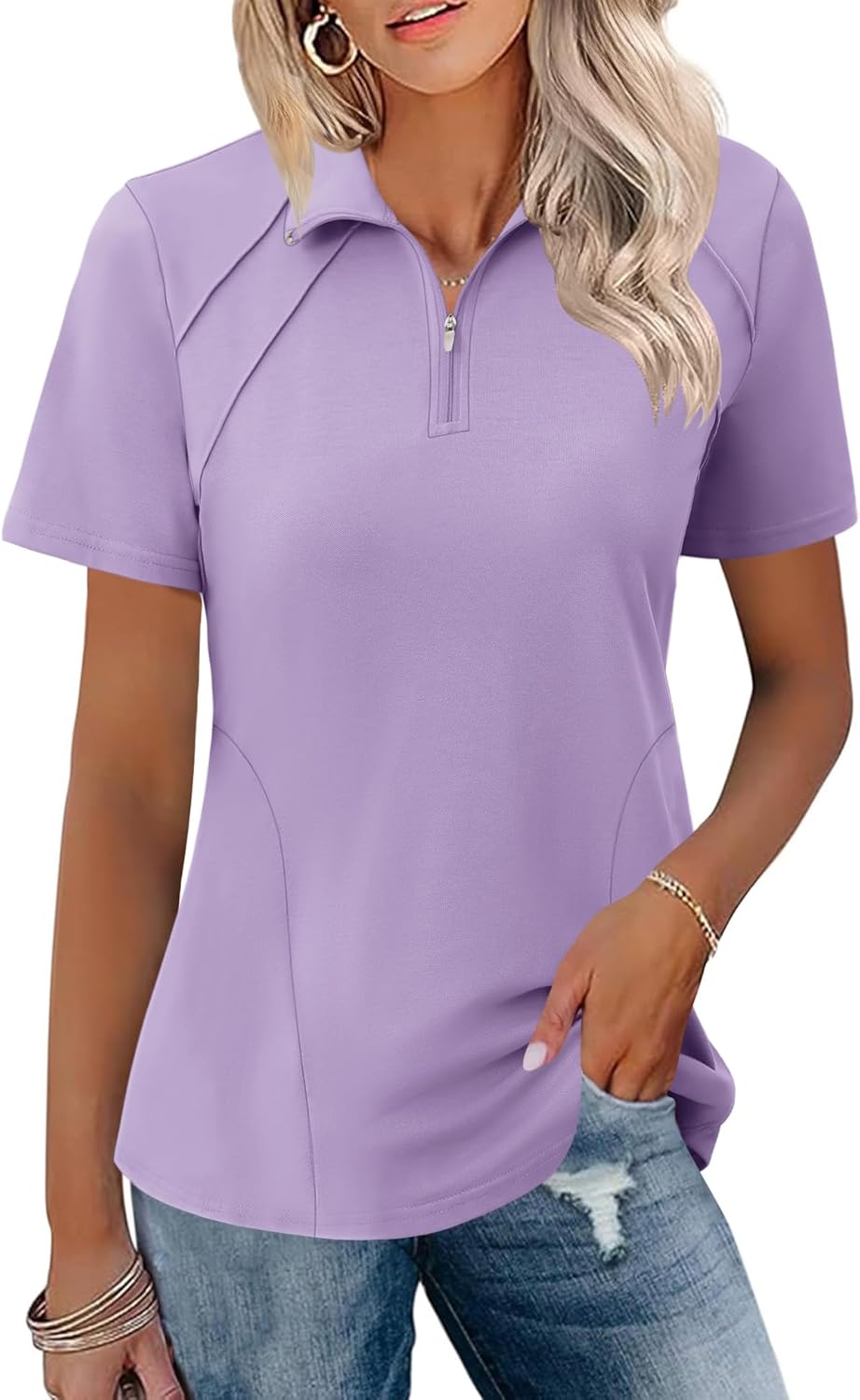 Womens Golf Polo Shirts Summer Short Sleeve 1/4 Zip Tops Moisture Wicking Casual Tennis Activewear with Pockets