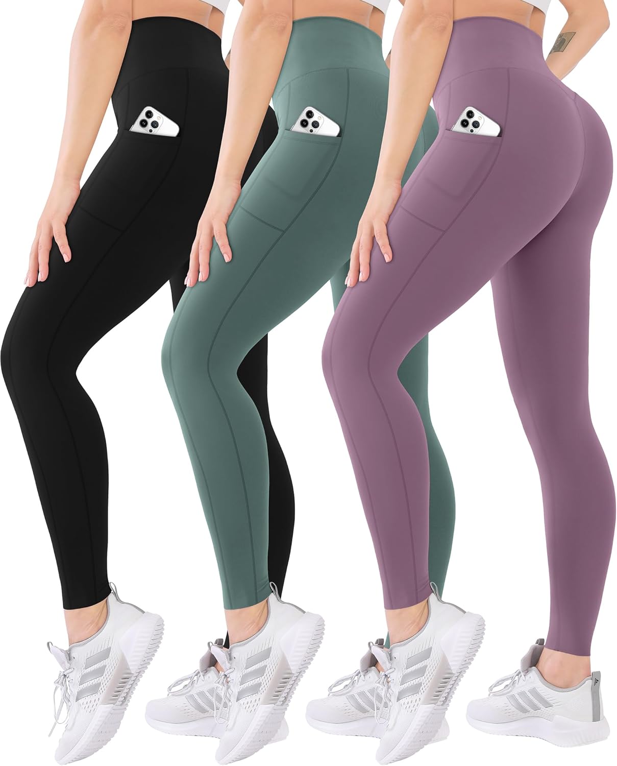 Pack High Waisted Leggings for Women-Soft Athletic Tummy Control Pants for Running Yoga Workout Reg & Plus Size