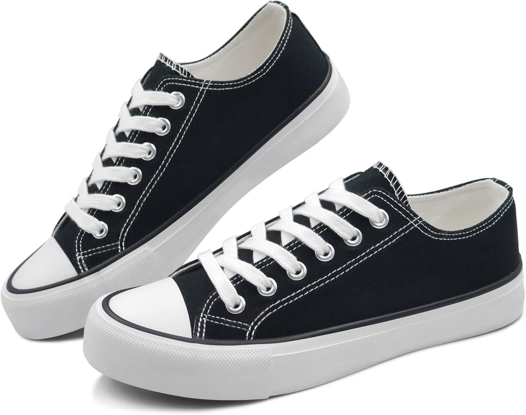 Womens Canvas Shoes Low Top and Lace up Fashion Casual Sneakers Black and White Classic
