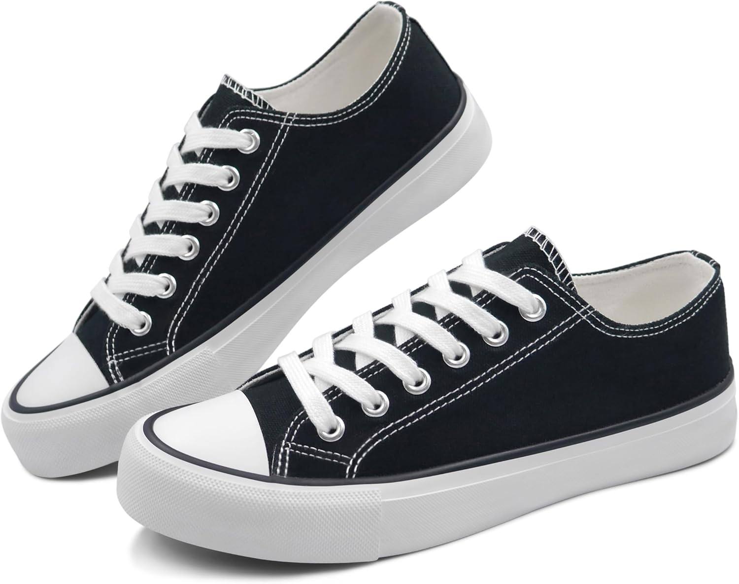Womens Canvas Shoes Low Top and Lace up Fashion Casual Sneakers Black and White Classic