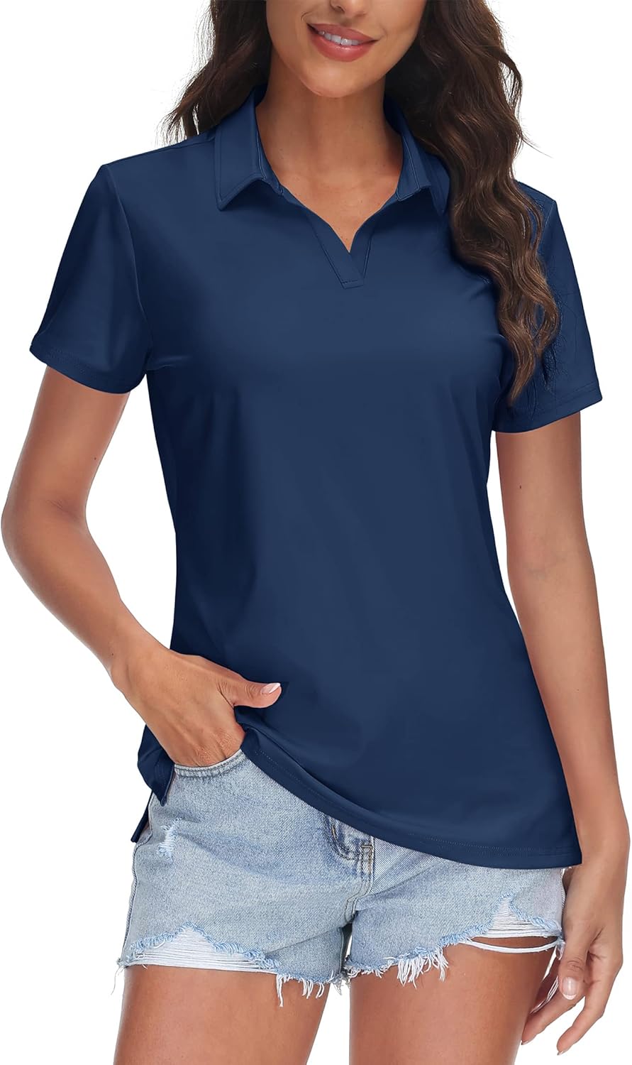 Women's V-Neck Polo Shirts UPF 50+ Short Sleeve Sun Protection Quick Dry Golf Polos Collared Shirt