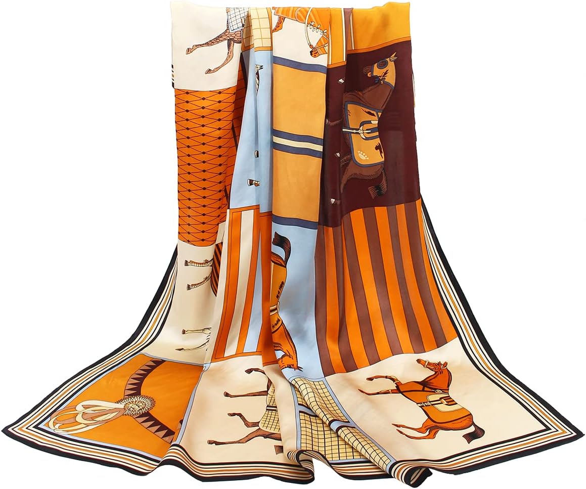 100% Pure Mulberry Silk Scarf 35'' Large Square Lightweight Headscarf Womens Hair Wraps-With Gift Packed'