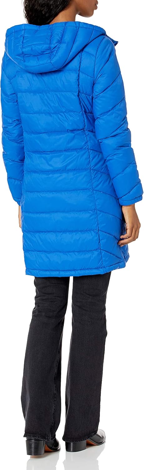 Women Mid-Length Puffer Hooded Down Jacket with Drawstring Packing Bag