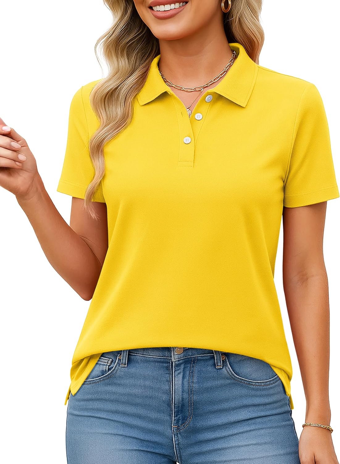 Women's Polo Shirts Cotton Short Sleeve Shirt 3 Buttons Collared Shirts Summer Casual Wicking Golf Tops