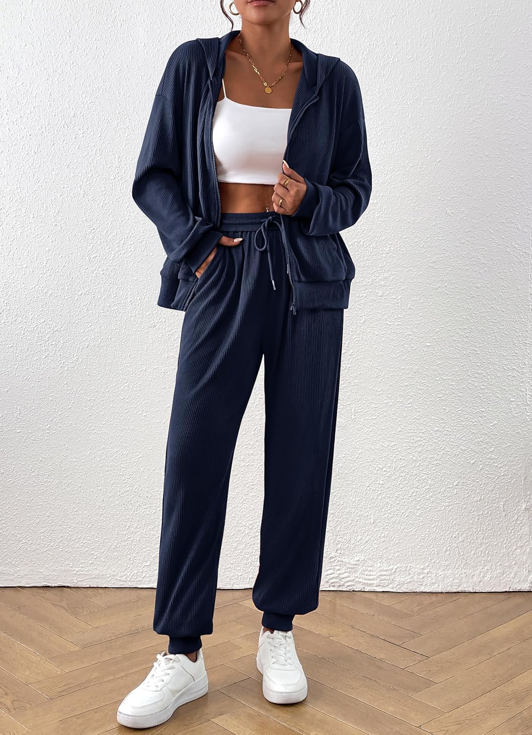Women 2 Piece Outfits 2025 Fall Sweatsuit Sets Zip Up Hoodie Sweatpants Tracksuit Lounge Matching Set